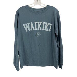 Beachly‎ Wakiki Blue Long Sleeve Crewneck Graphic Tee Beachy Boho Size Small
